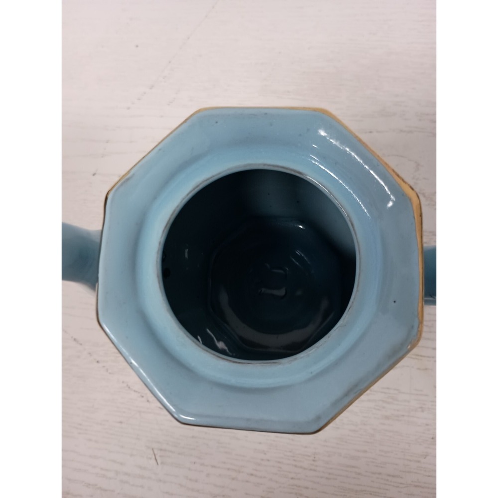 Antique Edwardian Age Price Brothers Redware Teapot Light Blue Gold England - Picture 6 of 13